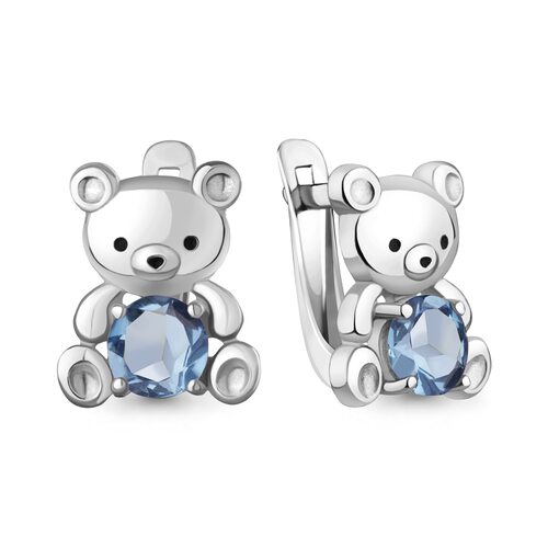 Серьги "Мишки" с топазами и эмалью из серебра 925 пробы