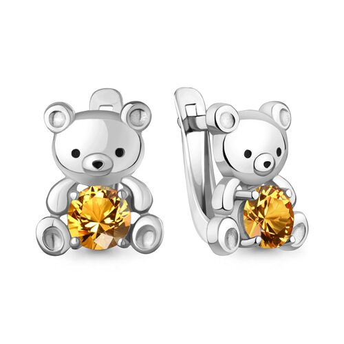 Серьги "Мишки" с цитринами и эмалью из серебра 925 пробы