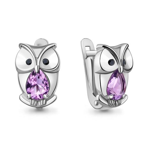 Серьги "Совы" с аметистами и нанокристаллами из серебра 925 пробы