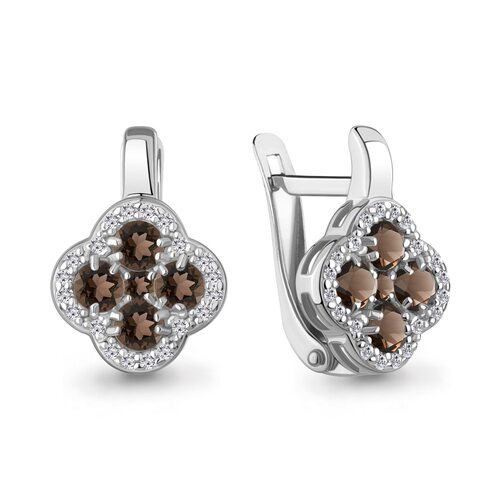 Серьги с кварцем и фианитами из серебра 925 пробы