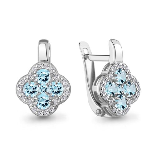 Серьги "Клевера" с топазами и фианитами из серебра 925 пробы