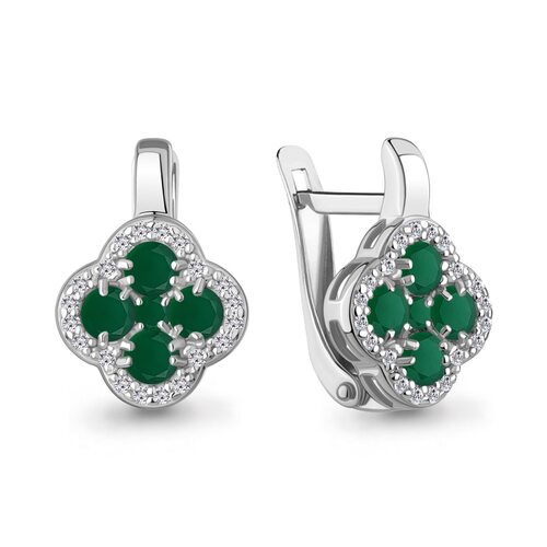 Серьги "Клевера" с агатом и фианитами из серебра 925 пробы