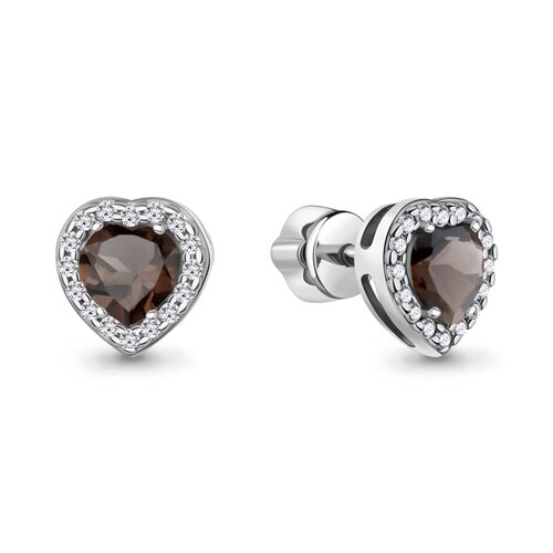 Серьги с кварцем и фианитами из серебра 925 пробы