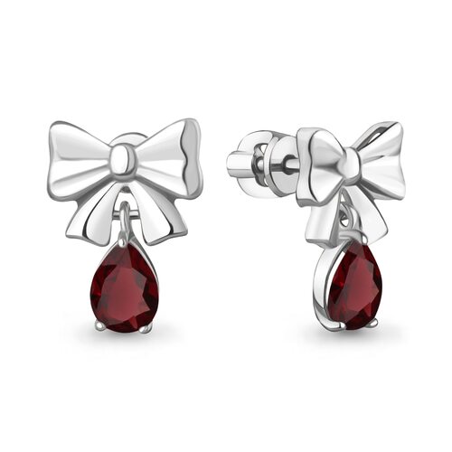 Серьги "Бантики" с гранатами из серебра 925 пробы