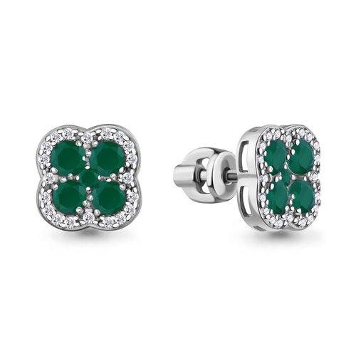 Серьги с агатом и фианитами из серебра 925 пробы