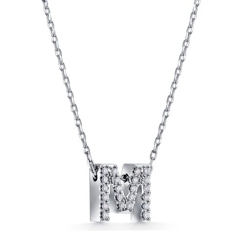 Колье "Буква М" с бриллиантами из белого золота 585 пробы
