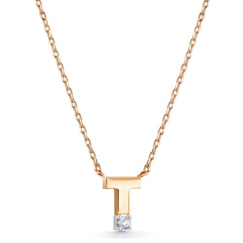 Колье "Буква Т" с бриллиантом из золота 585 пробы