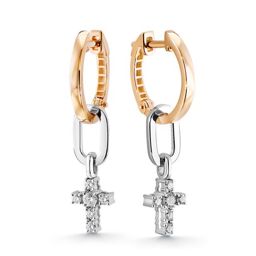 Серьги "Кресты" с бриллиантами из золота 585 пробы