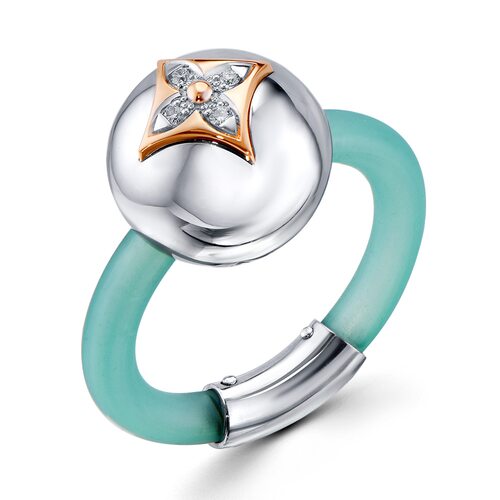 Кольцо с бриллиантами и каучуком из золота 585 пробы