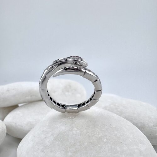 Кольцо "Змея" с бриллиантами из белого золота 585 пробы