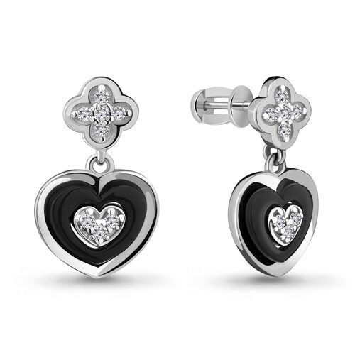 Серьги "Сердце" с фианитами и керамикой из серебра 925 пробы