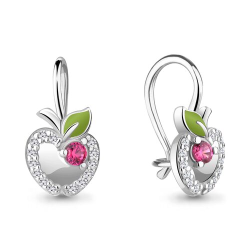 Серьги "Яблочко" с фианитами и эмалью из серебра 925 пробы