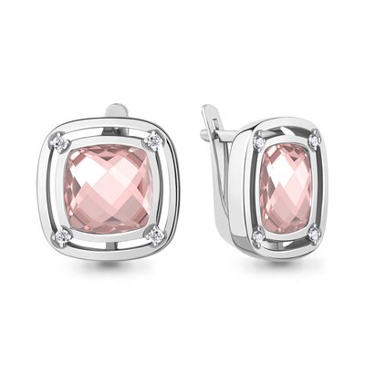 Серьги с наноморганитами и фианитами из серебра 925 пробы