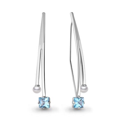 Серьги с топазами и жемчугом из серебра 925 пробы