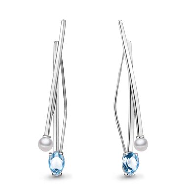 Серьги с топазами и жемчугом из серебра 925 пробы