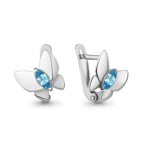 Серьги "Бабочки" с топазом Swiss Blue из серебра 925 пробы