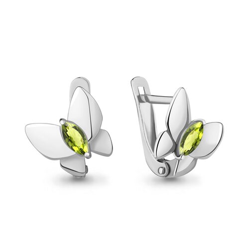 Серьги "Бабочки" с хризолитами из серебра 925 пробы