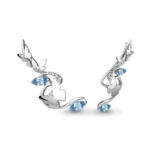 Серьги "Бабочки" с топазами Swiss Blue и фианитами из серебра 925 пробы