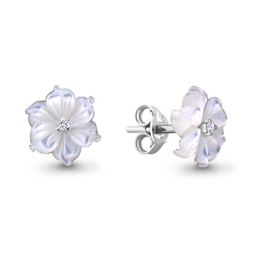 Серьги "Цветы" с фианитами и перламутром из серебра 925 пробы