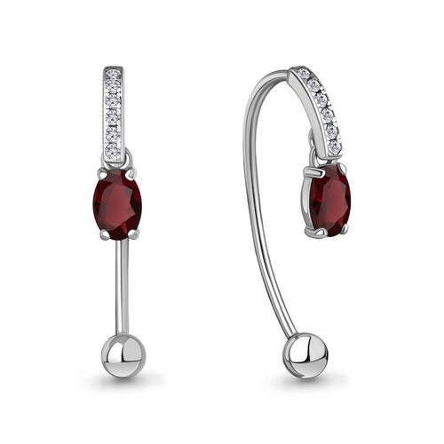 Серьги с гранатом и фианитами из серебра 925 пробы
