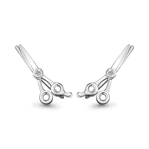 Серьги "Ножницы" с фианитом из серебра 925 пробы