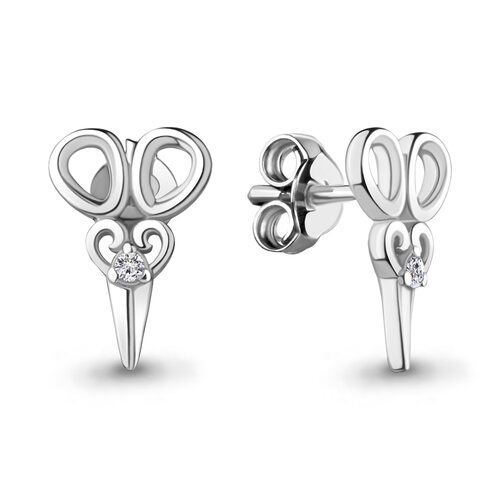 Серьги "Ножницы" с фианитами из серебра 925 пробы