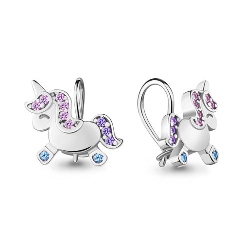 Серьги "Единороги" с фианитами и шпинелью из серебра 925 пробы