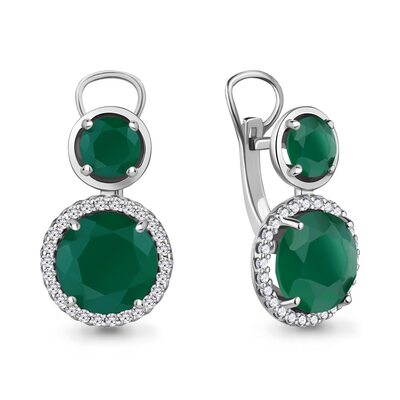 Серьги с агатом и фианитами из серебра 925 пробы