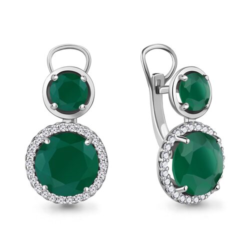 Серьги с агатом и фианитами из серебра 925 пробы