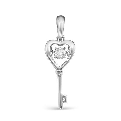 Подвеска "Ключ" с танцующим бриллиантом из белого золота 585 пробы