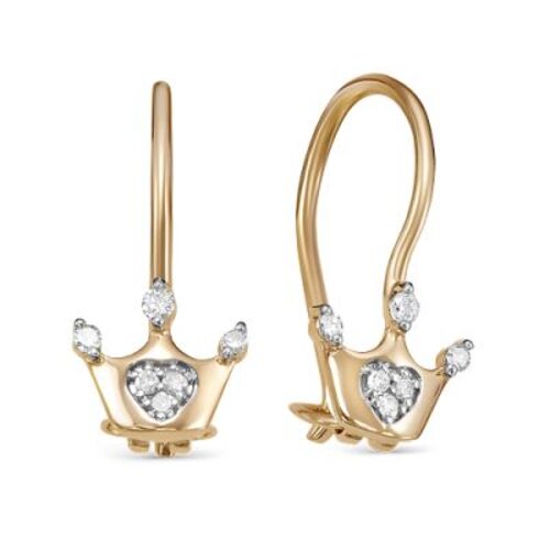 Серьги "Короны" с бриллиантами из золота 585 пробы