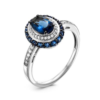 Кольцо с сапфирами и бриллиантами из белого золота 585 пробы