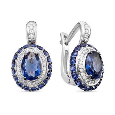 Серьги с сапфирами и бриллиантами из белого золота 585 пробы