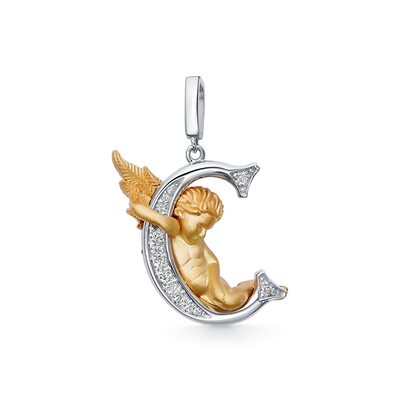 Подвеска "Буква С" с бриллиантом из золота 585 пробы