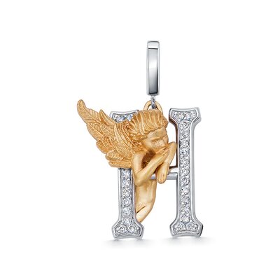 Подвеска "Буква Н" с бриллиантами из золота 585 пробы