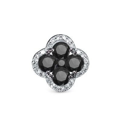 Подвеска "Клевер" с черными бриллиантами из белого золота 585 пробыы