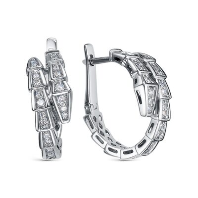 Серьги "Змея" с бриллиантами из белого золота 585 пробы