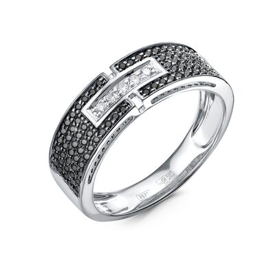 Кольцо c черными бриллиантами из белого золота 585 пробы