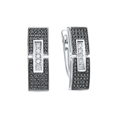 Серьги с черными бриллиантами из белого золота 585 пробы