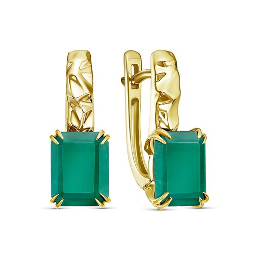 Серьги с ониксом из желтого золота 585 пробы