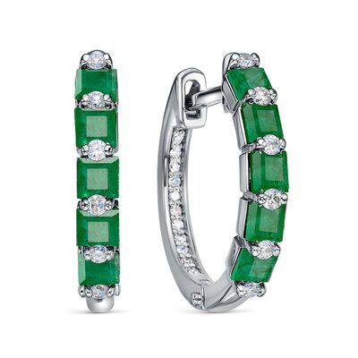 Серьги с изумрудами и бриллиантами из белого золота 585 пробы