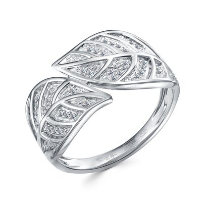 Кольцо "Листья" с бриллиантами из белого золота 585 пробы