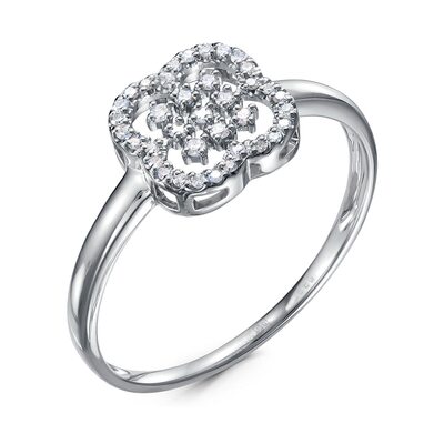 Кольцо "Клевер" с бриллиантами из белого золота 585 пробы