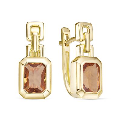 Серьги с цитрином из желтого золота 585 пробы