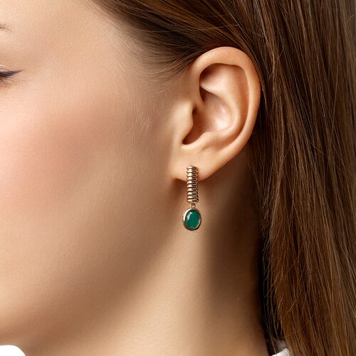 Серьги с агатом из золота 585 пробы