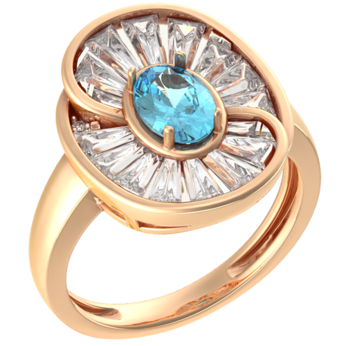 Кольцо с ситаллом и фианитами из золота 585 пробы