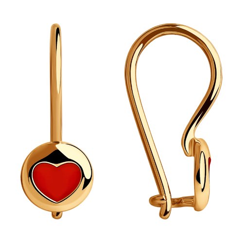 Серьги "Сердца" с эмалью из золота 585 пробы