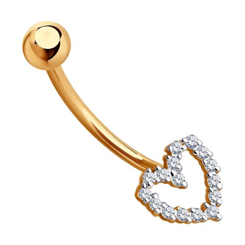 Пирсинг "Сердце" с фианитами из золота 585 пробы