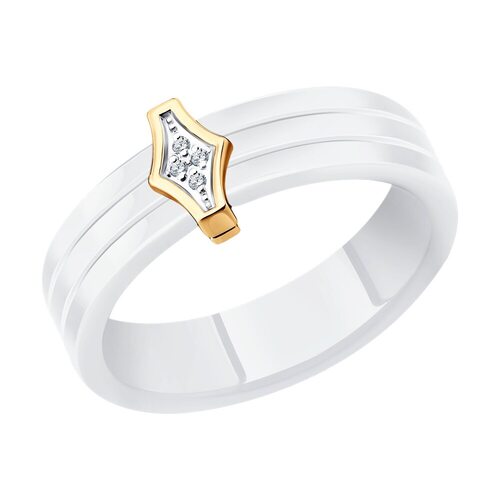 Кольцо с бриллиантами и керамикой из золота 585 пробы