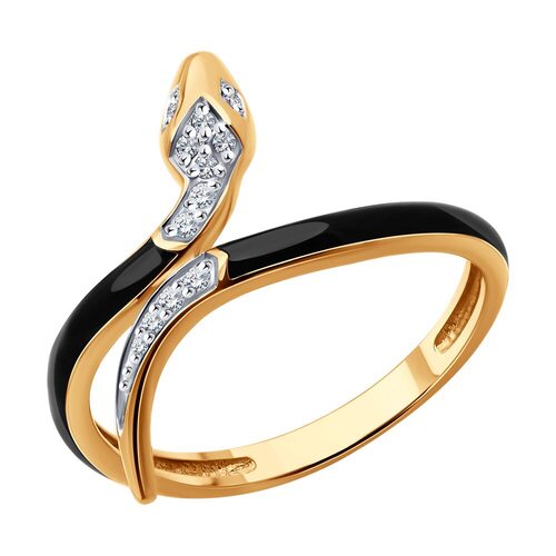 Кольцо "Змея" c бриллиантами и эмалью из золота 585 пробы